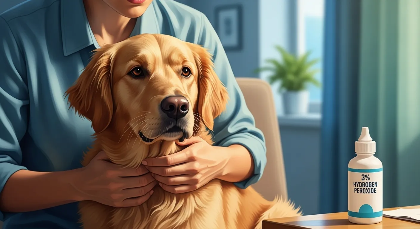 Eye-catching image of dog owner aiding pet during safe vomiting induction