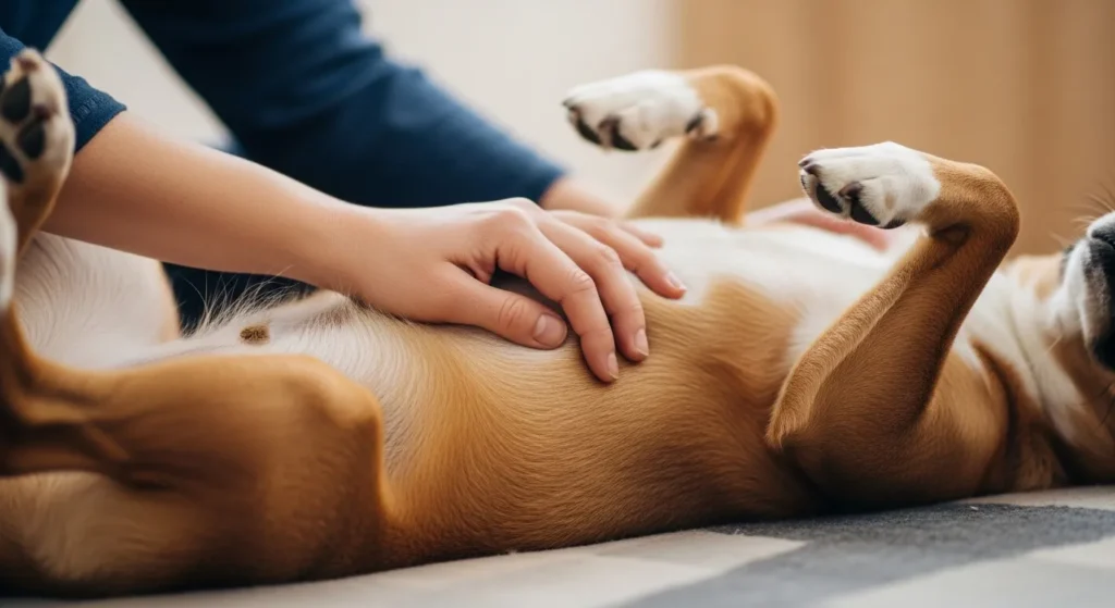 Massaging a constipated dog's belly