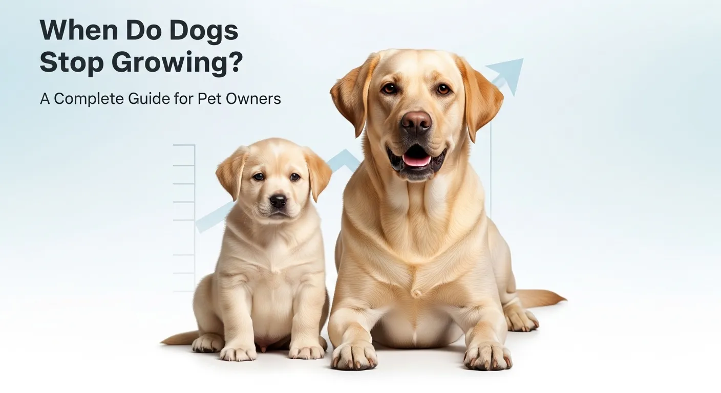 Puppy and adult dog side by side, showing growth stages.