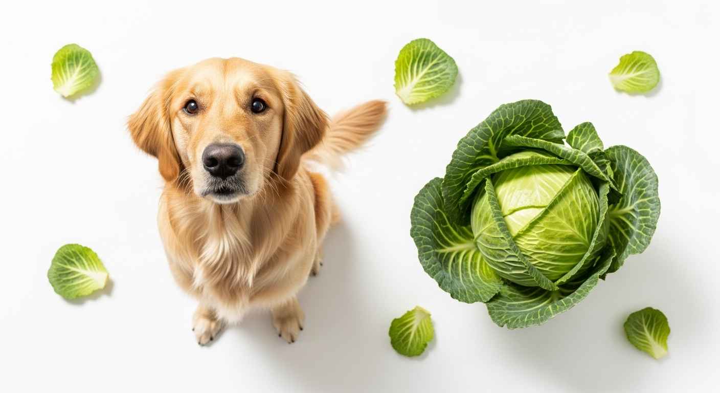 Cute dog next to green cabbage for pet food guide