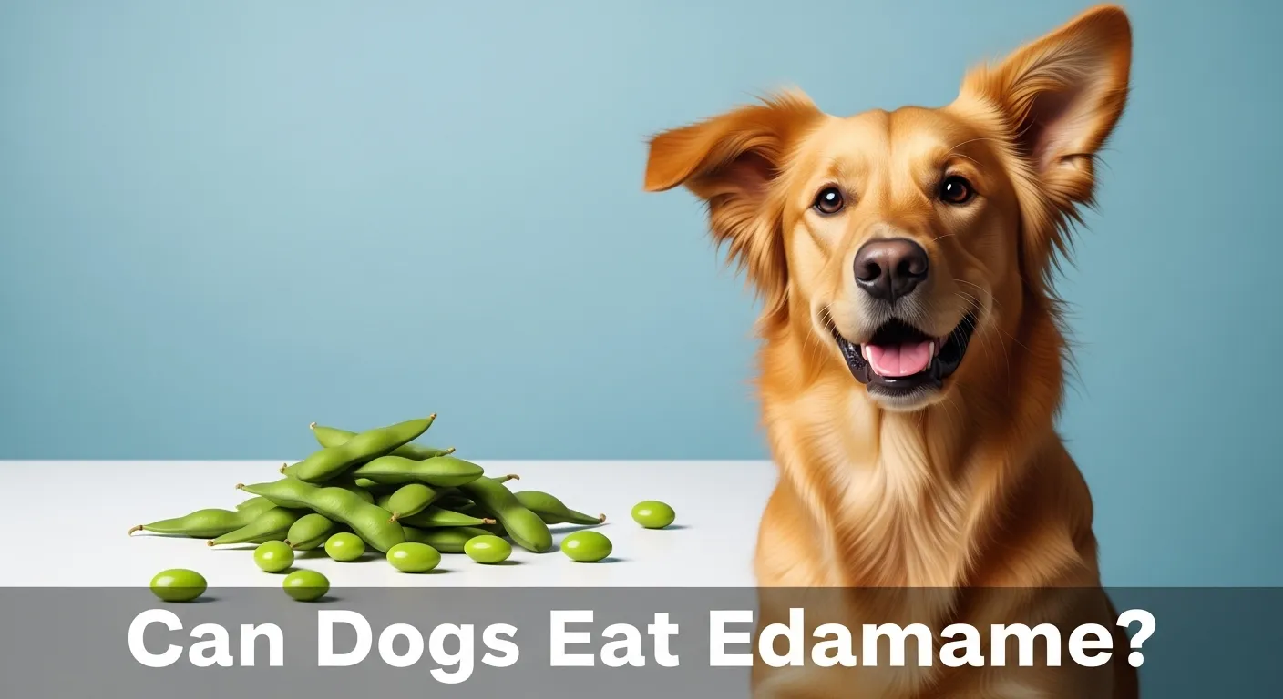 Dog next to green edamame for safe feeding guide.