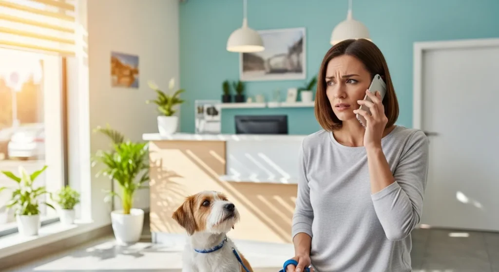 phone call to vet about dog emergency