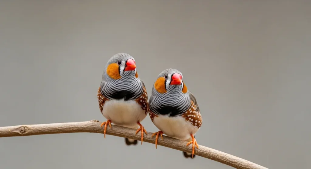 Two zebra finches on twig