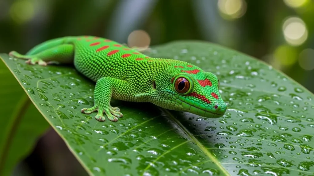 Bright green day gecko.