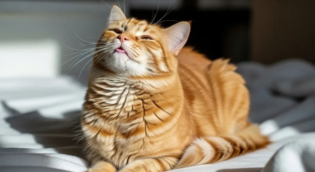 Cat drooling from happiness during petting session