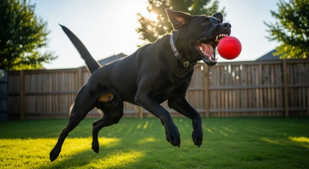 Energetic dog enjoying playtime outdoors