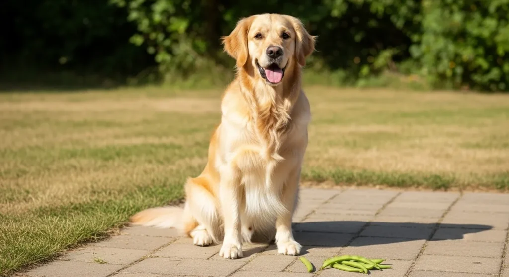 Dog with green beans