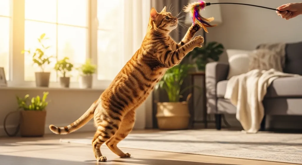 Healthy active cat with glossy coat and high energy from homemade high-protein diet