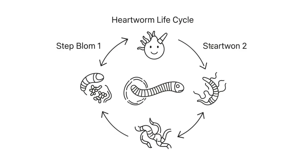 Diagram of heartworm life cycle in dogs