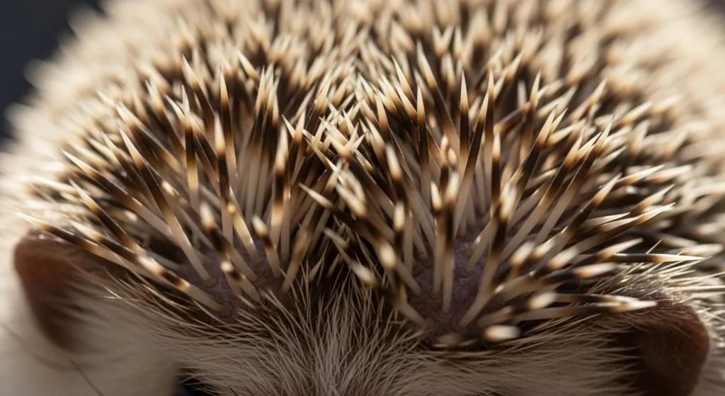 Close-up of hedgehog back with emerging new quills.
