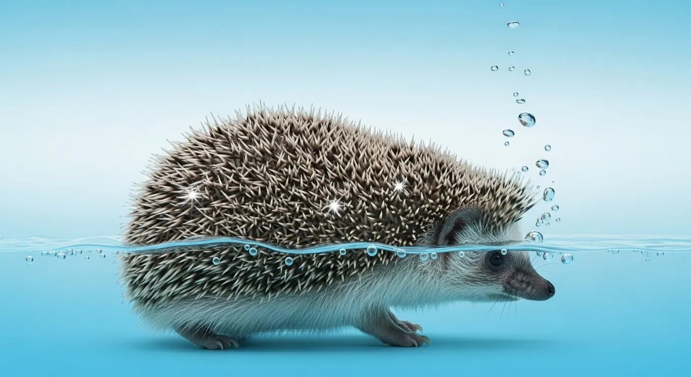Cute hedgehog getting quills cleaned in water.