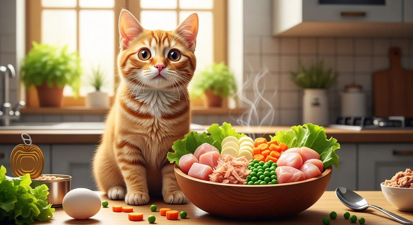 Thumbnail of cat next to budget homemade food.