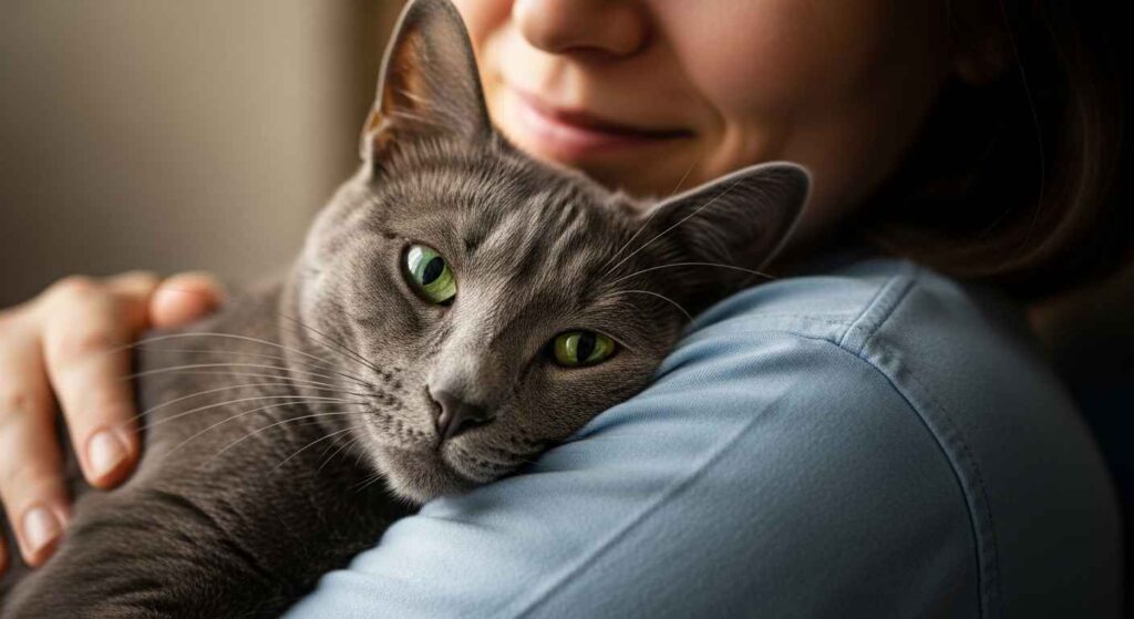 Human benefiting from a cat’s purr.