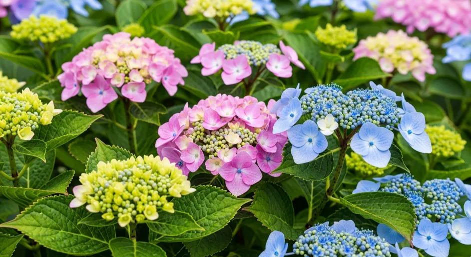 Hydrangea leaves and blooms that may harm cats.