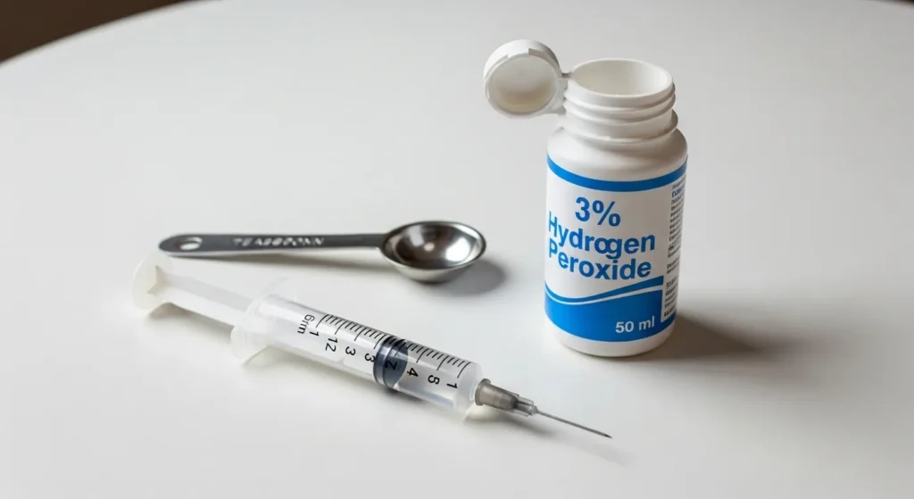 Syringe with 3% hydrogen peroxide for dog emergency