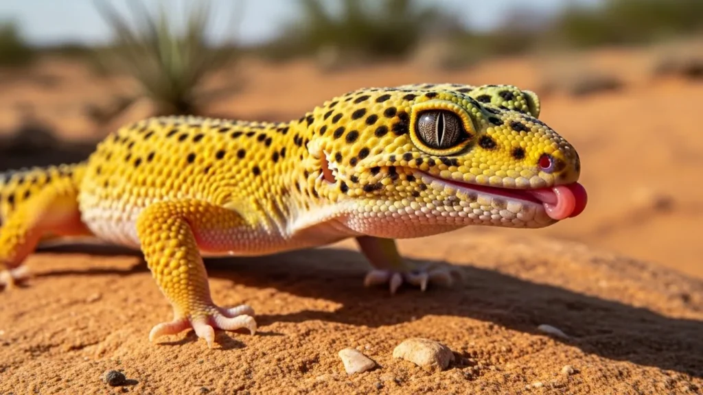 Leopard gecko as a relaxed small pet.