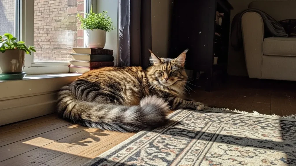 Maine Coon in limited space.