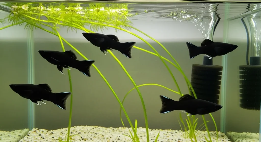 Black molly fish swimming in tank