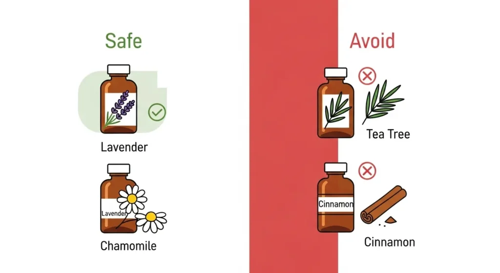 Infographic chart of green check for safe oils and red X for toxic ones