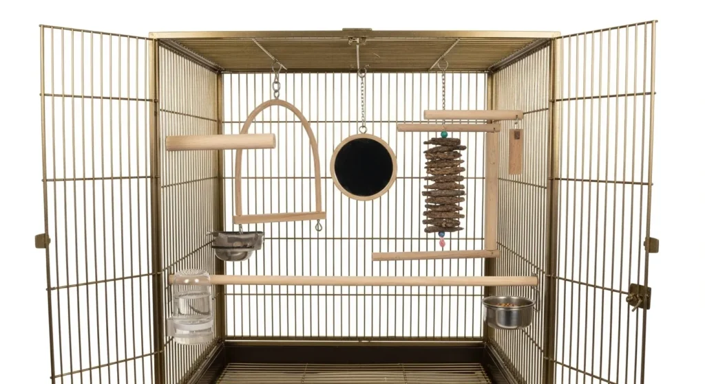 Example of a spacious parakeet cage interior