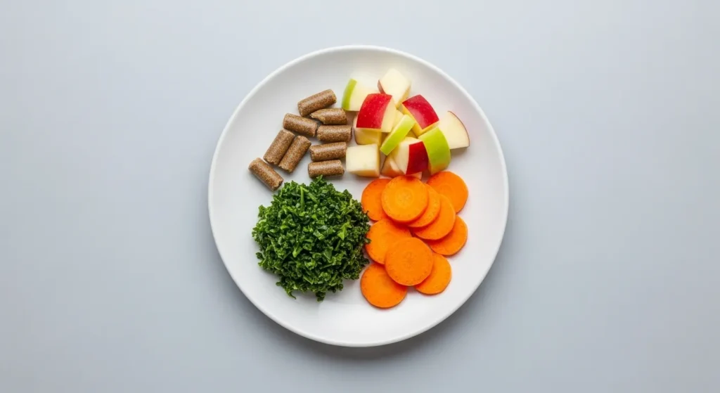 Assortment of parakeet-friendly fruits and veggies.