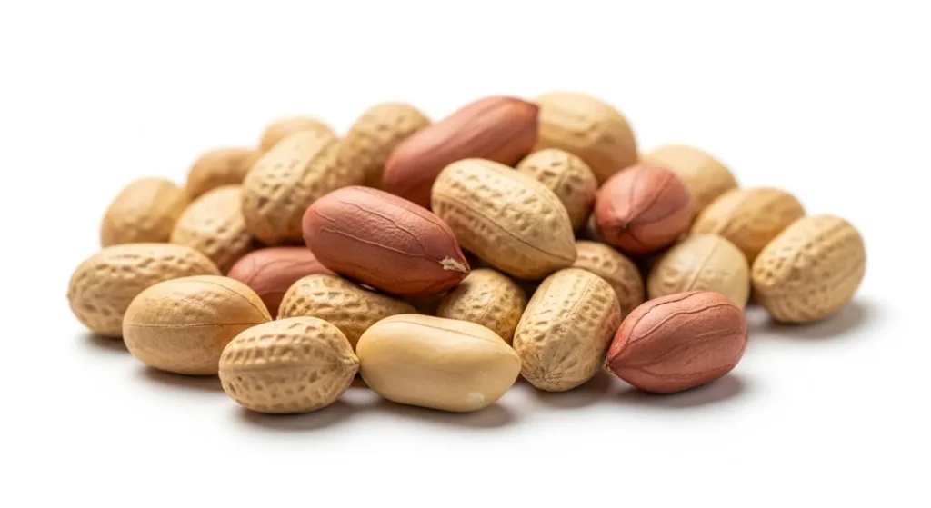 Pile of raw shelled peanuts.