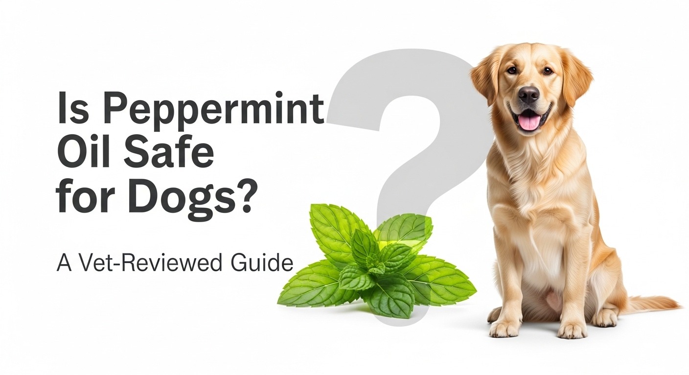 Dog and peppermint leaves with a question mark.