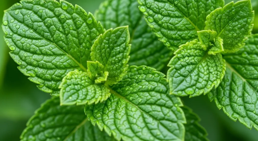 Fresh peppermint leaves.