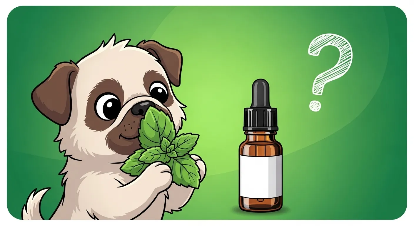 Dog with peppermint oil bottle for safety guide