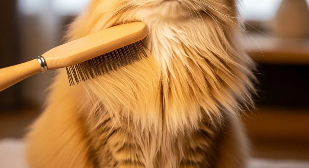 Grooming long-haired Persian cat.