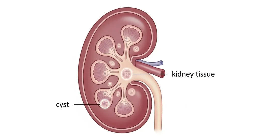 Diagram illustrating polycystic kidney disease in cats