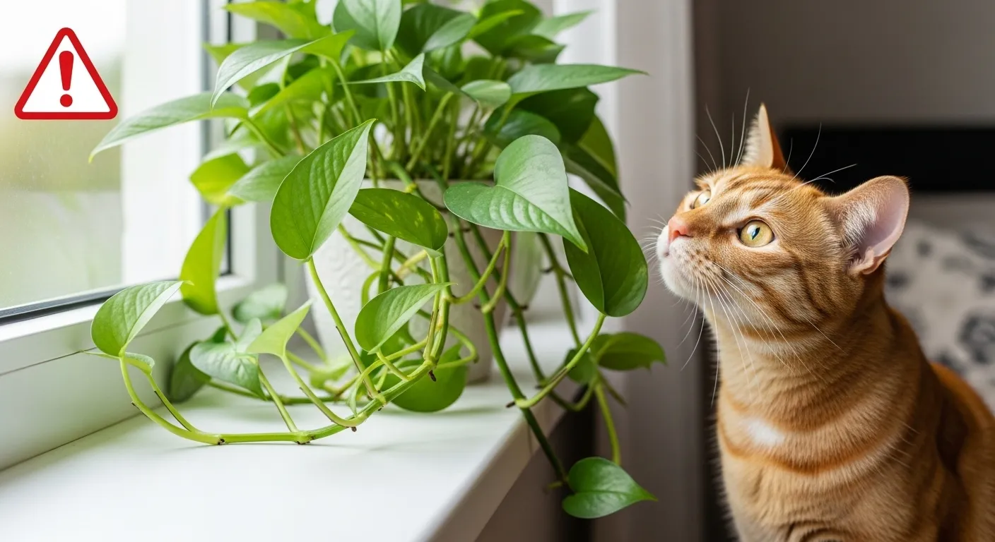 Thumbnail of cat investigating pothos vine.