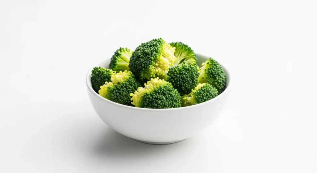 Chopped steamed broccoli pieces for cat treat.