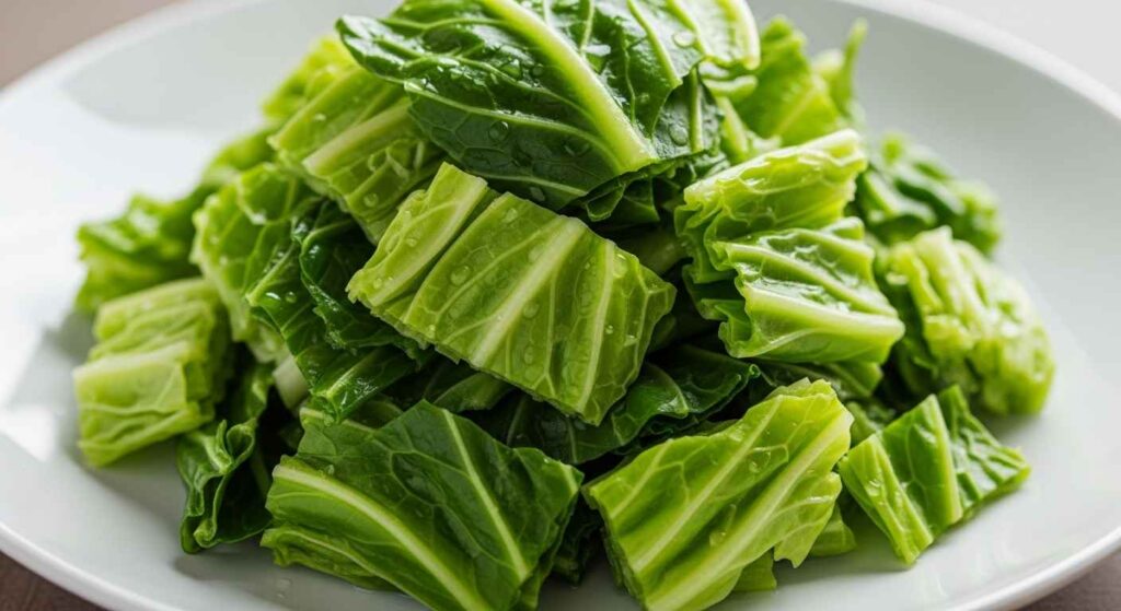 Small pieces of cooked cabbage for canine consumption