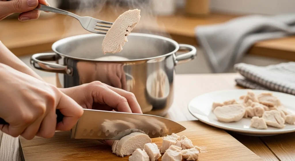 Cat owner cooking plain chicken.