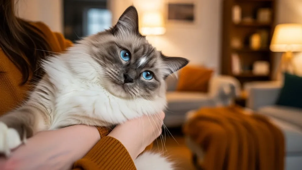 Ragdoll cat at home.