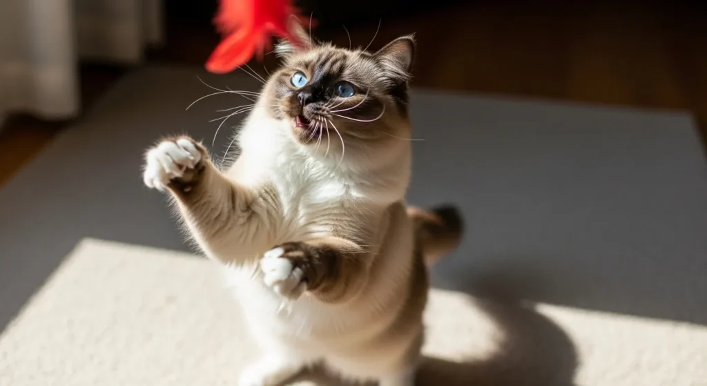 Playful Ragdoll engaging with interactive toy