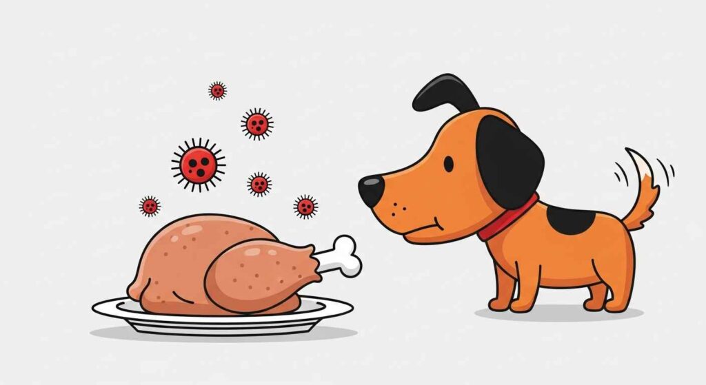 Graphic showing bacteria in raw chicken affecting dogs.