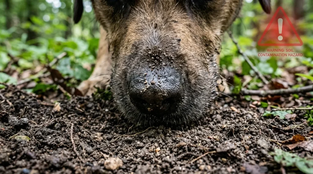 Risks of a dog eating dirt including toxins and parasites