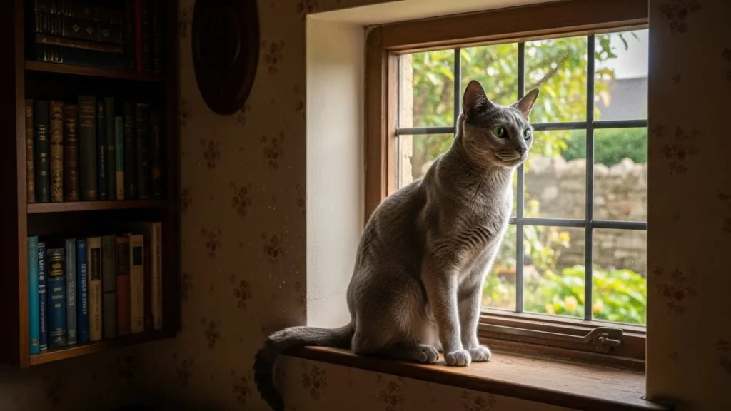 Russian Blue in apartment.