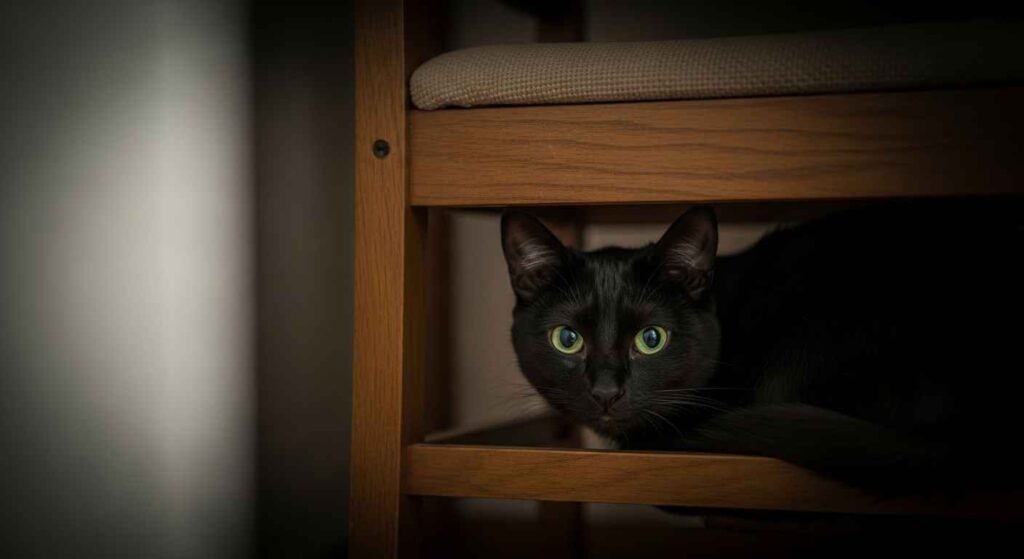 Cat curled up in a hidden spot.