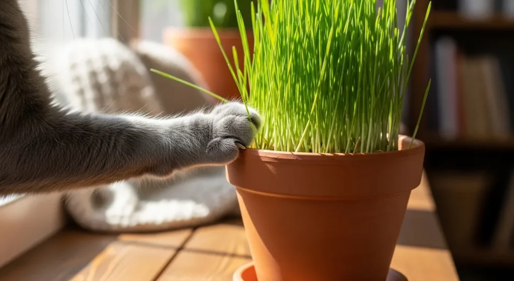 Pot of cat grass for indoor cats