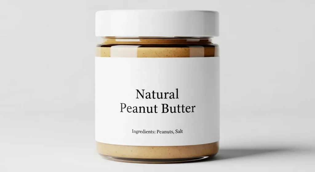 Peanut butter jar label showing natural ingredients