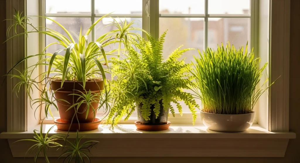 Cat-friendly plants in a home setting.