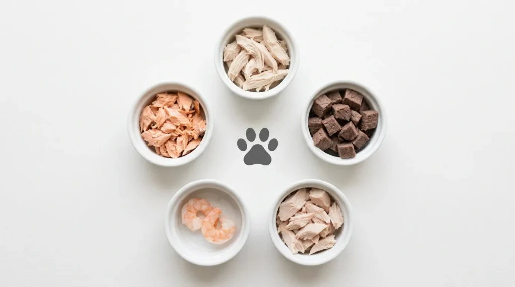 Safe protein alternatives to ham for cats including chicken turkey shrimp and fish