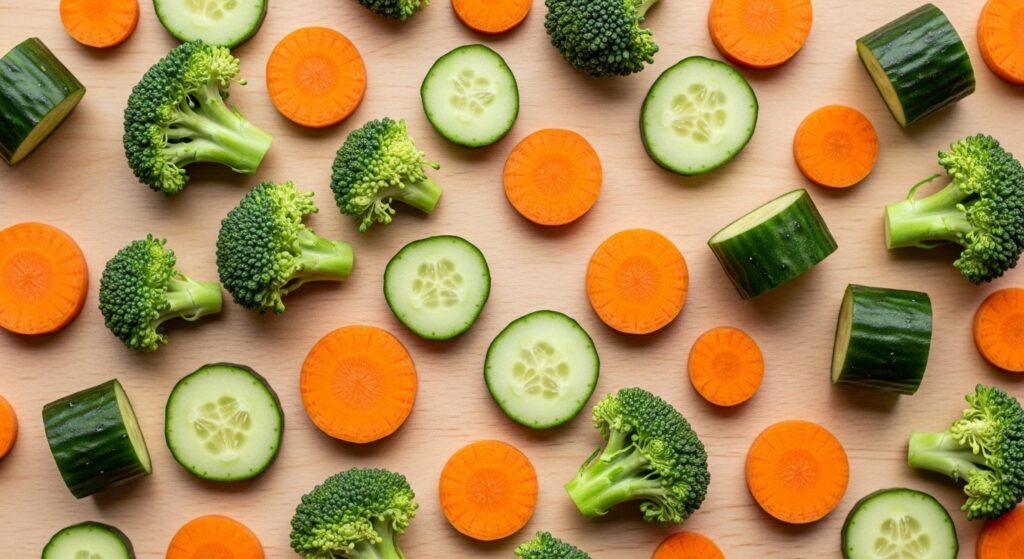 Assortment of vegetables safe for dogs.