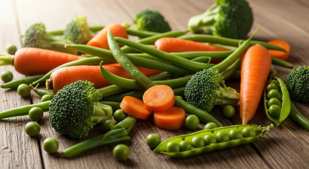Assortment of dog-safe vegetables on a table.