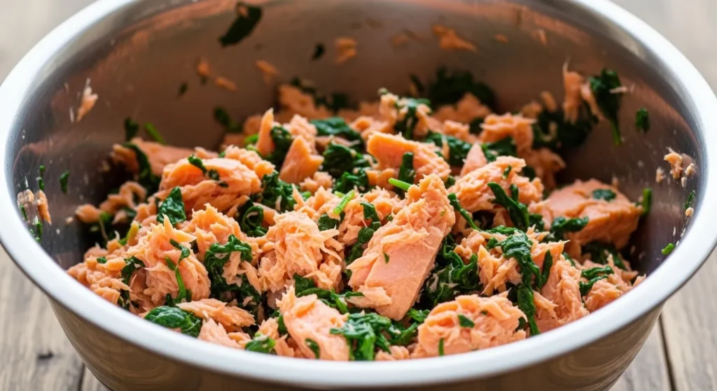 Homemade salmon and spinach high-protein omega-3 rich cat food recipe