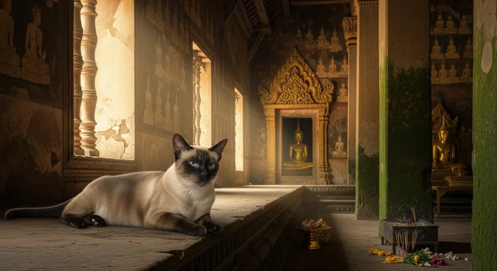 Historical depiction of a Siamese cat from Thailand.