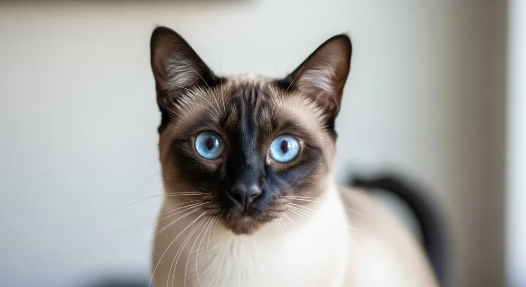 Seal point Siamese cat with blue eyes.
